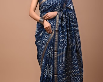 Hand Block Printed Cotton Saree: Maheshwari Silk with Blouse