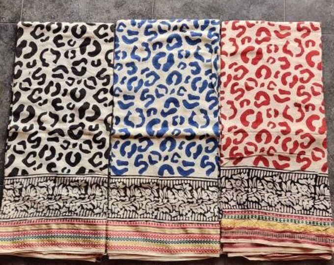 Set of 3 Indian Block Print Pareo Sarongs Cotton Scarf for Women Beach Cover-up, Summer Wear Handmade Clothing Fabric, Gift for Her