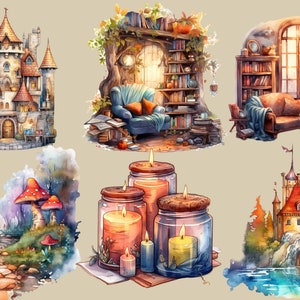 Watercolor Fairy Tale Clipart Bundle, Fantasy House, Castle, Forest ...