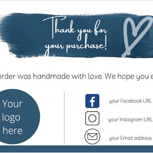 EDITABLE THANK YOU! Navy tones, thank you business card, template.