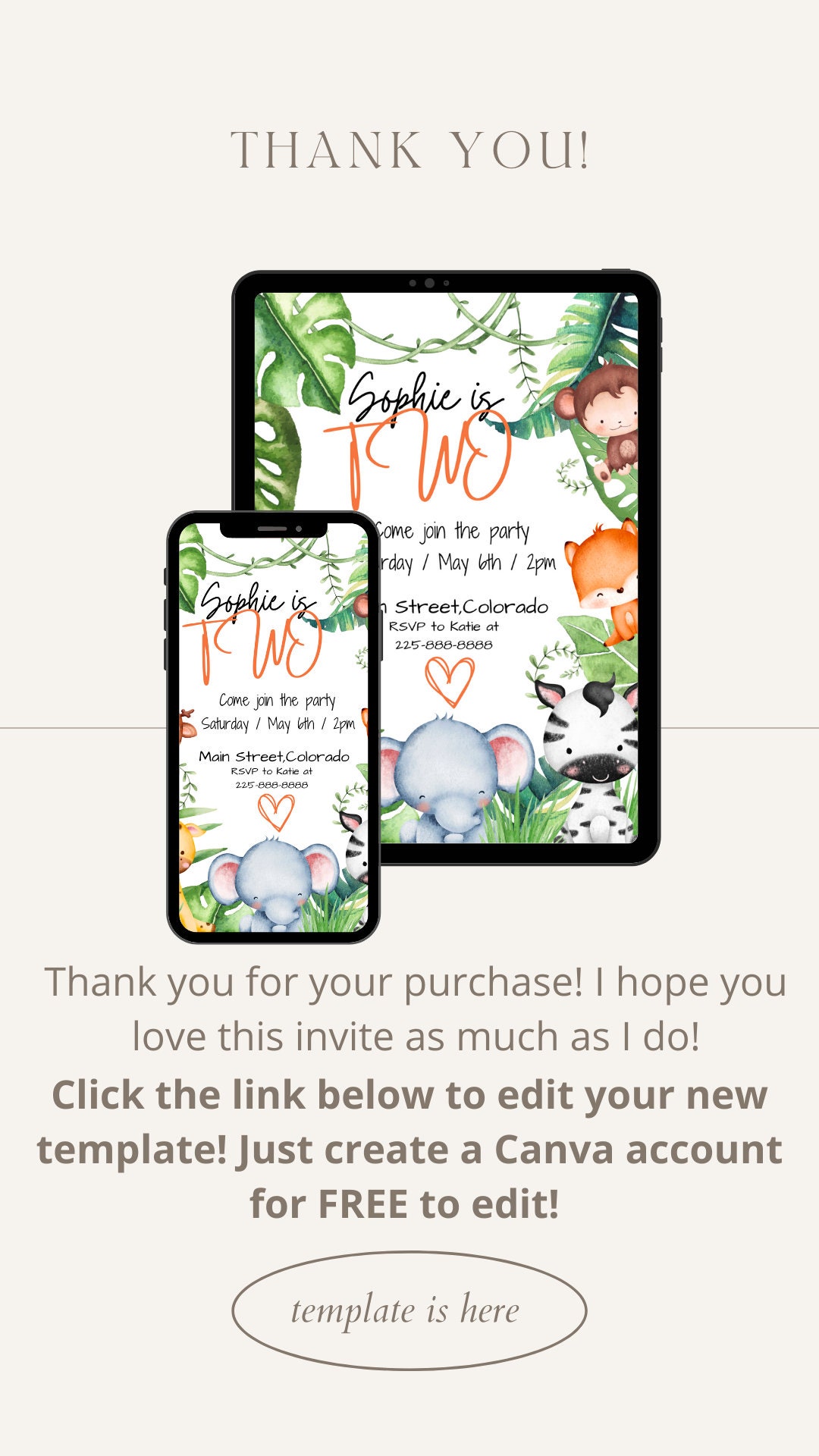 Printable/editable Safari Template. 5x7in. Safari Birthday, Two ...