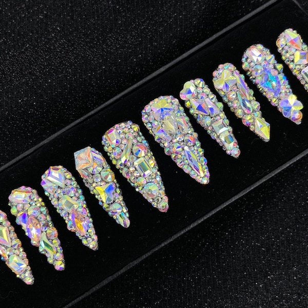 Stunning Swarovski Bling nails | Bling Press on Nails | Rhinestone Nails | Luxurious | Diamond | Long Stiletto