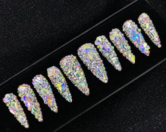 Stunning Swarovski Bling nails | Bling Press on Nails | Rhinestone Nails | Luxurious | Diamond | Long Stiletto