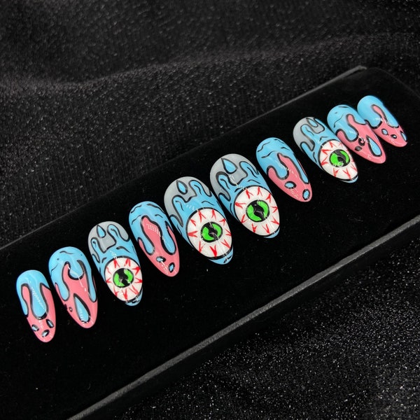 Hand painted press on nails  |eye design | hand painted design |  eyeball design| Party Hand Painted Nails