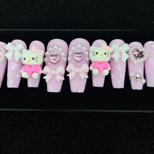 Pink Kawaii Kitty Press on Nails Y2K Press on Nail Cute - Etsy