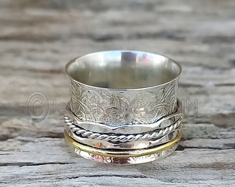 Spinner Ring Women, 925 Silver Ring, Worry Handmade Ring, Spinning Ring For Women, Wide Band Ring, Spinning Band Ring, Dainty Ring Women