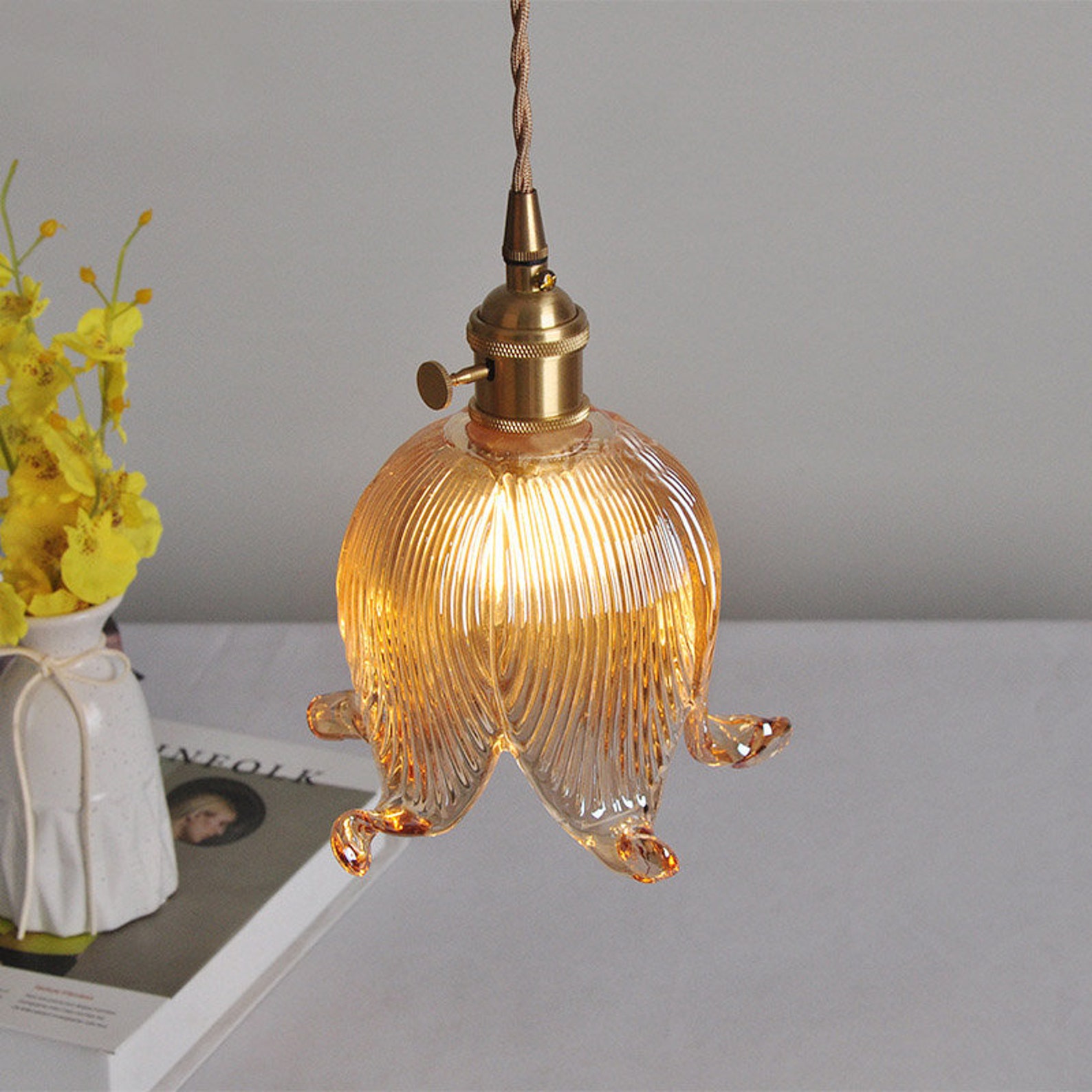 Pendant Light Bell Flower Glass Lighting Pendant Ceiling Etsy