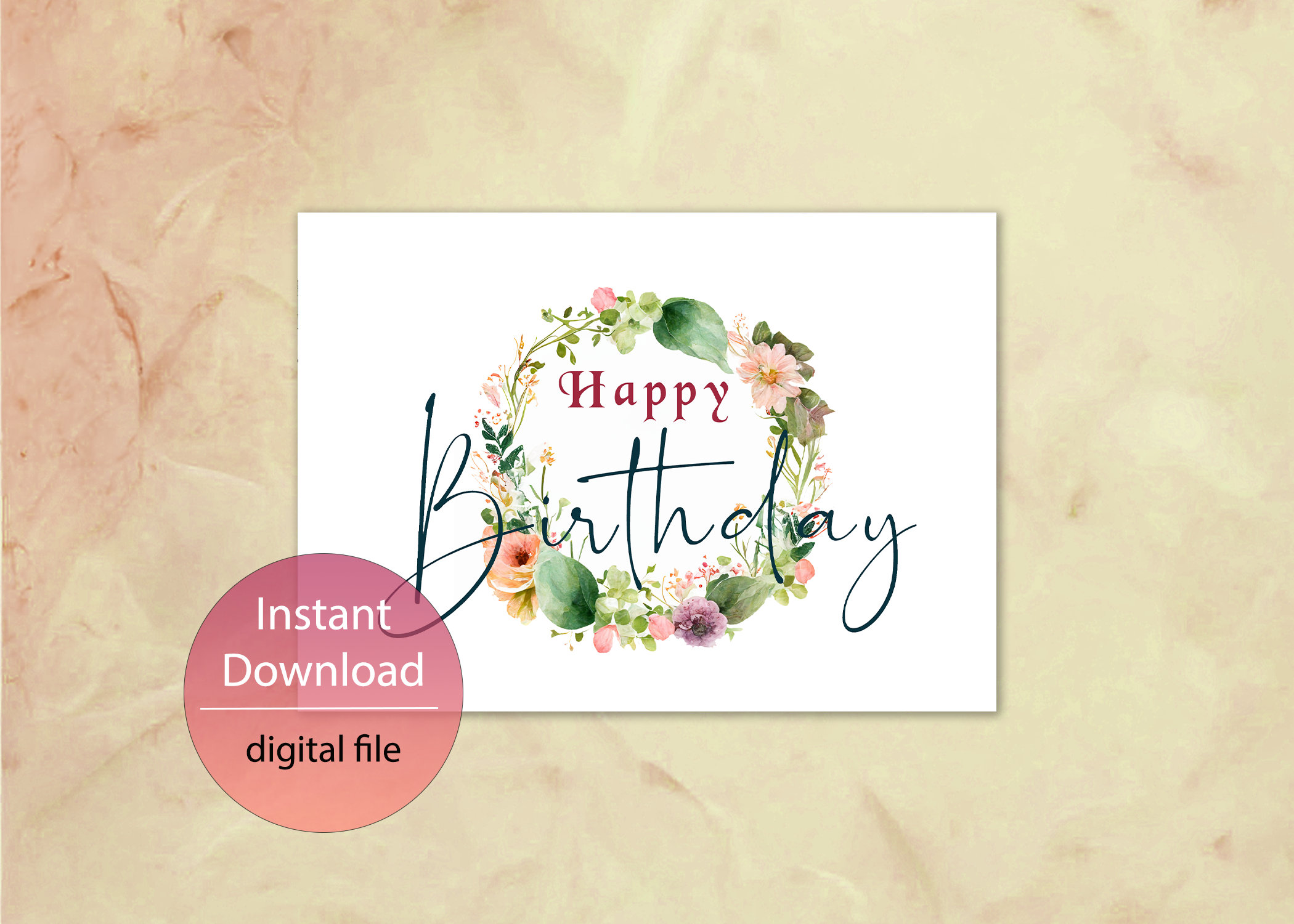 Printable Birthday Card, Floral Happy Birthday Card, Flowers ...