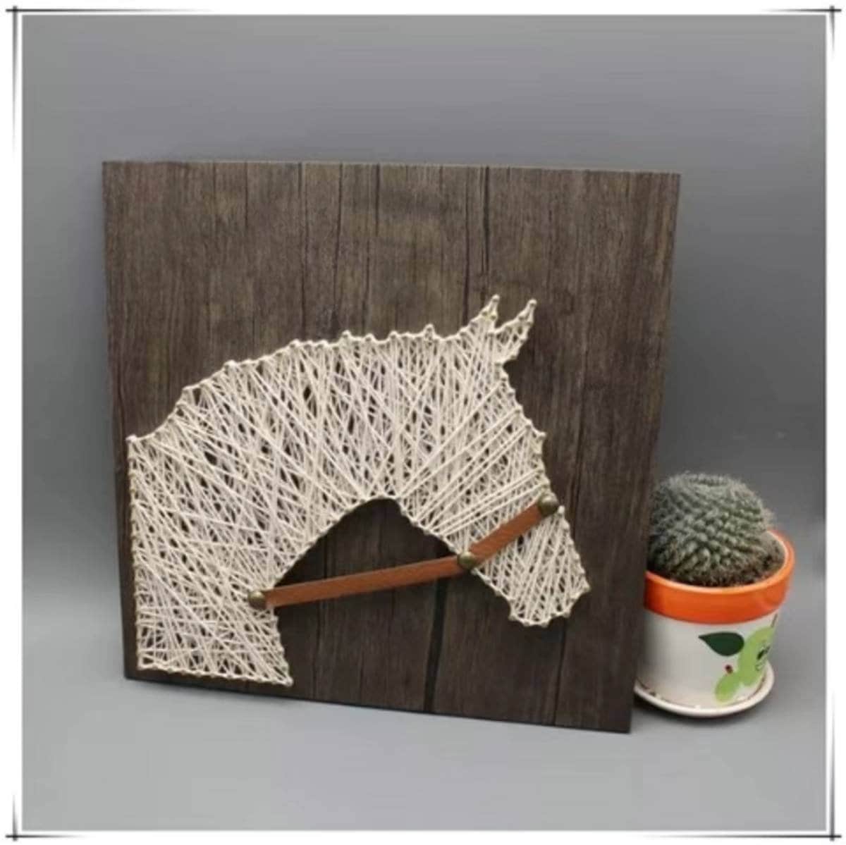 DIY Nail String Art Horse Reverse Double Design | Wooden Board Tool Set