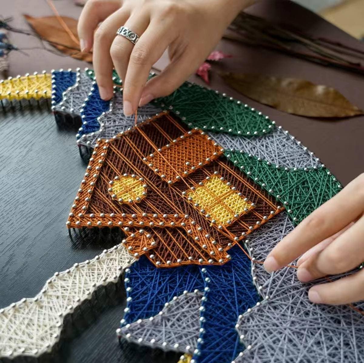 DIY Nail String Art House in the Mountains Woods Design | Wooden Board