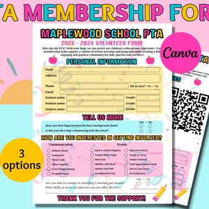 Editable PTA/PTO membership and volunteer form PTA hand out templates, Why join the pta newsletter, pta membership qr code flyer