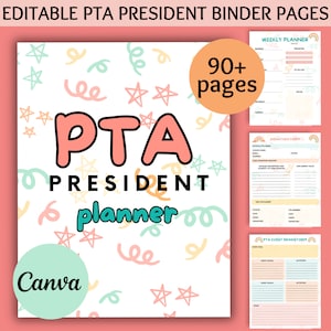 Bearbeitbarer PTA Präsident Planner Binder, PTO Forms Bundle, verteilen Vorlagen Pta Flyer Pta Leader Newsletter PTA Meeting Mitgliedsformulare