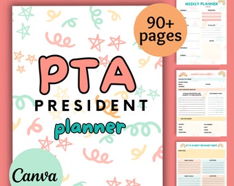 Editable PTA President Planner Binder, Canva Template (Digital Download)
