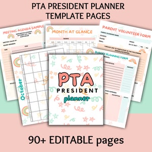 Editable PTA President Planner Binder, PTO forms bundle, hand out templates pta flyer pta leader newsletter pta meeting membership forms