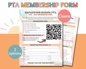 Editable PTA/PTO Membership & Volunteer Form, Canva Template (Digital Download)