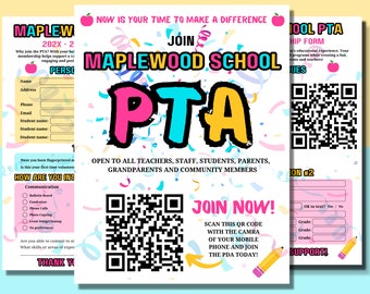 Editable PTA PTO Membership Volunteer Form, QR Code Flyer (Canva Template)