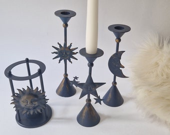 Vintage Set of 4 Candleholders - Moon Sun Stars - Grunge 90s Style - grunge witchy decor - Friends Apartment