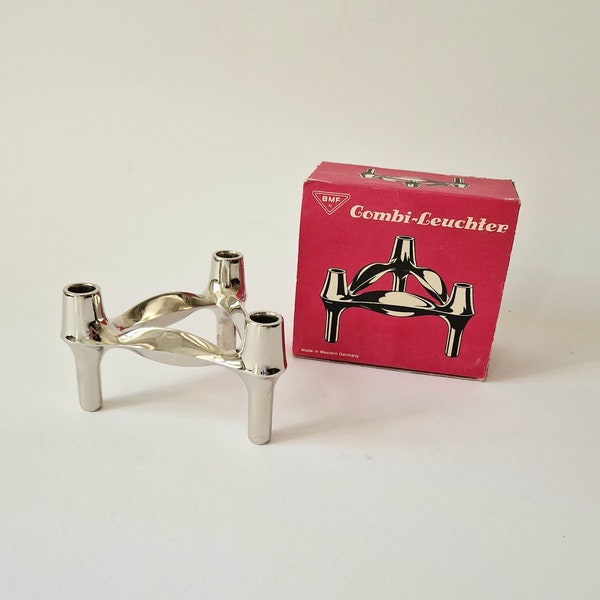 Vintage modular candle holder Nagel and Quist - Original Box - silver chrome candlesticks BMF 1960s 1970s mid-century modern