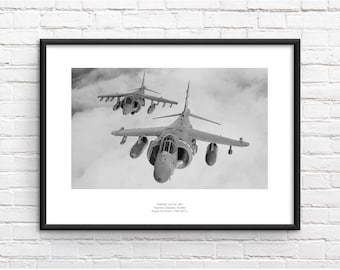 Impresión enmarcada conmemorativa del avión de salto Harrier