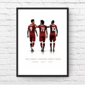 Liverpool-Kunstdruck „Die legendäre Liverpooler Offensivreihe“ | Salah, Mané, Firmino | LFC-Wandbild | Liverpool-Fußballposter | Gerahmtes Geschenk