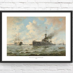 HMS Dreadnought & HMS Victory 1906 Painting Reproduction Framed Print