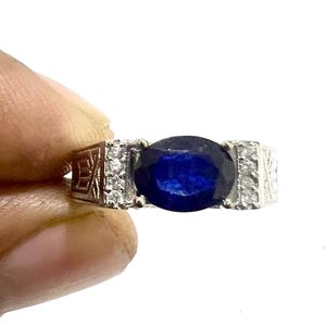 Handmade Oval Blue Sapphire Ring: Sterling Silver September Birthstone