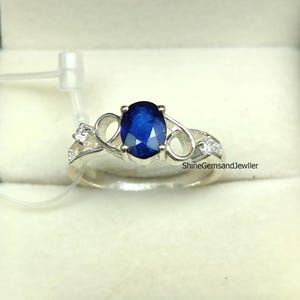 Oval Blue Sapphire Sterling Silver Ring: September Birthstone Jewelry