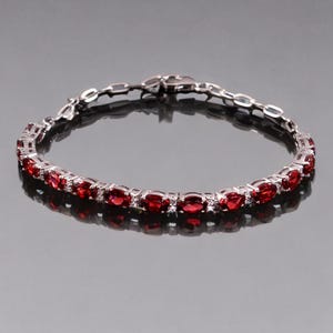 Garnet 925 Sterling Silver Bracelet, Tennis Bracelet Red Gamstone Bracelet For Women, Garnet Jewelry, January Birthstone, Anniversary Gift