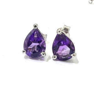 Natural Amethyst Sterling Silver Stud, Purple Amethyst Prong Set Stud Earring, Handmade Purple Gemstone Earring Party Wear Earring Gift Idea