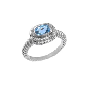 Natural Blue Topaz Sterling Silver Ring, Unique Bezel Setting Engagement Ring For Women, December Birthstone And Mother Day Gift