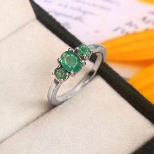 Natural Emerald Sterling Silver Ring, May Birthstone Jewelry, Engagement Ring, Wedding Gift for Women, Green Gemstone Ring, Gift For Her