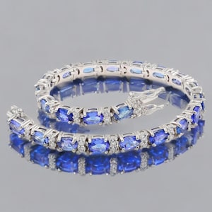 Tanzanite Bracelet, Genuine Tanzanite Sterling Silver Bracelet, Tanzanite Ovals Bracelet for Women, December Birthstone Tennis Bracelet