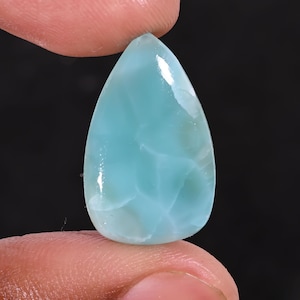 Natural Larimar Cabochon 10.55 Ct | Blue Pectolite Gemstone | Teardrop Loose Stone | 21x10 mm Dominican Larimar | Jewelry Making Supply