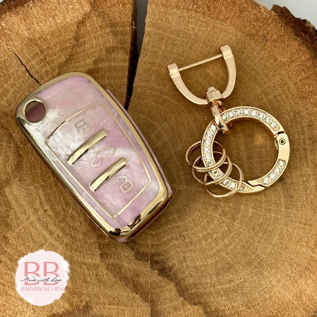 【5 Couleurs】 Z.MYUKI A3 S Line Sportback Coque clé avec Porte Clef pour  Audi A3 8Y 2020-2022 2023 Accessoire Original Protection clé (Rose)