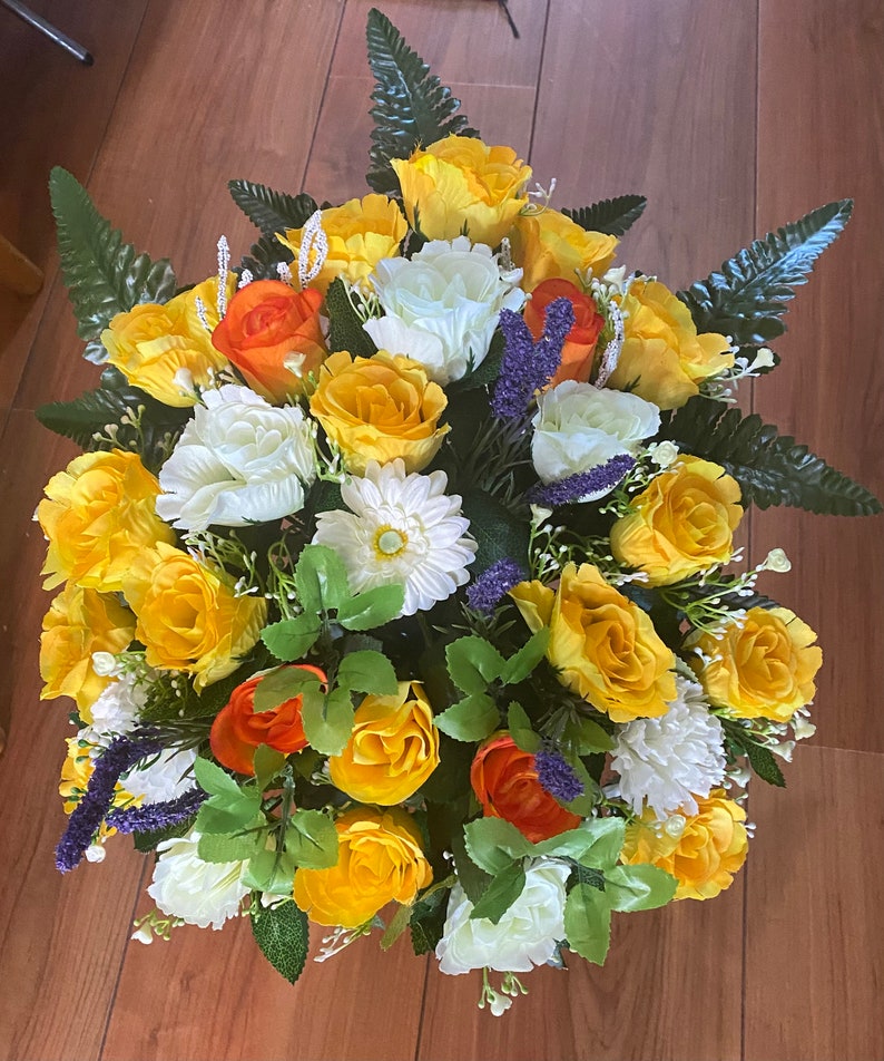 Spring Colour Artificial Flower Flat Back Grave Pot Cemetery Flowers