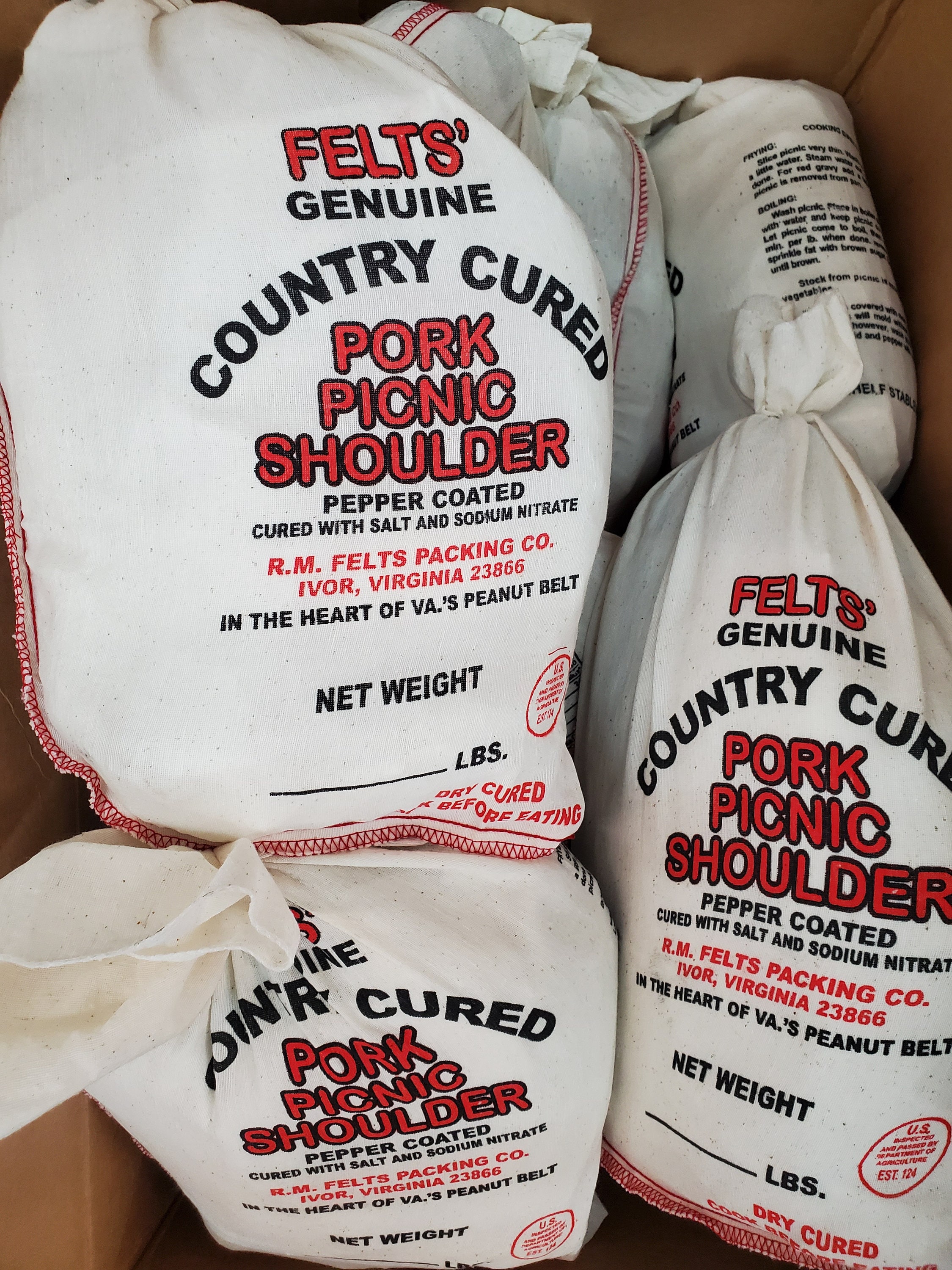 Pork Picnic Shoulder Country Cured Felt's Genuine Hams 6 Lb and up
