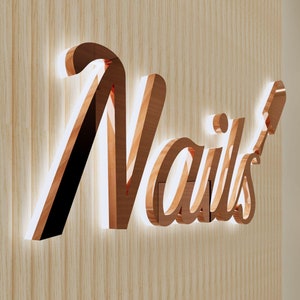 Letrero de estudio de uñas, letrero retroiluminado de metal 3D, letrero comercial Halolit personalizado, letras de canal, letrero iluminado para salón de belleza, letrero con logotipo de recepción