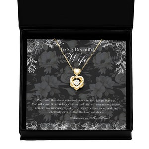 Joias com cartão de mensagem da minha linda esposa - colar de coração entrelaçado - presente personalizado para esposa - colar da minha linda esposa