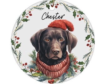 Personalized chocolate Labrador Christmas ornament, custom Labrador tree ornament, chocolate lab gifts, Labrador mom, Labrador lover gift