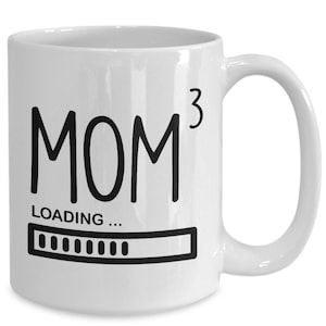 Mom Cubed Loading Coffee Mug - 3rd Child Pregnancy Announcement Present Cup - Mom of Three Mug - Child Number 3 Gift
