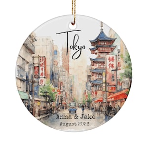 Adorno personalizado de Tokio - Recuerdo de vacaciones japonés para parejas - Regalo personalizado de Tokio - Decoración japonesa del árbol de Navidad - Pagoda japonesa