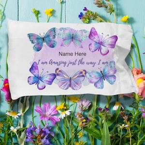 Personalisierter Kissenbezug für Mädchen, niedlicher personalisierter Kissenbezug für Mädchen, Kissen für Mädchenzimmer, individuelles Geschenk für Mädchen, Schmetterlingskissenbezug