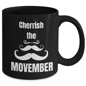 Taza de café Movember negra con bigote, taza con bigote, taza para afeitarse para papá, mes del bigote, ideas de regalos Movember, bigote para esposo