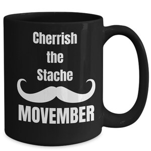 Cherrish the mustache Movember taza de café negro, taza de bigote, taza de afeitado para papá, mes del bigote, ideas de regalo de Movember, bigote de marido