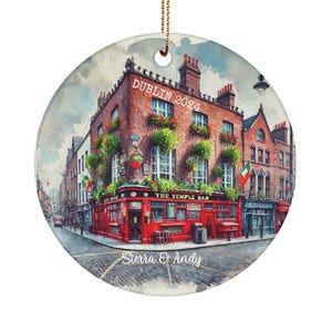 Personalized Ireland ornament - couples Dublin holiday keepsake - custom Dublin pub gift - Dublin commemorative ornament - the temple bar