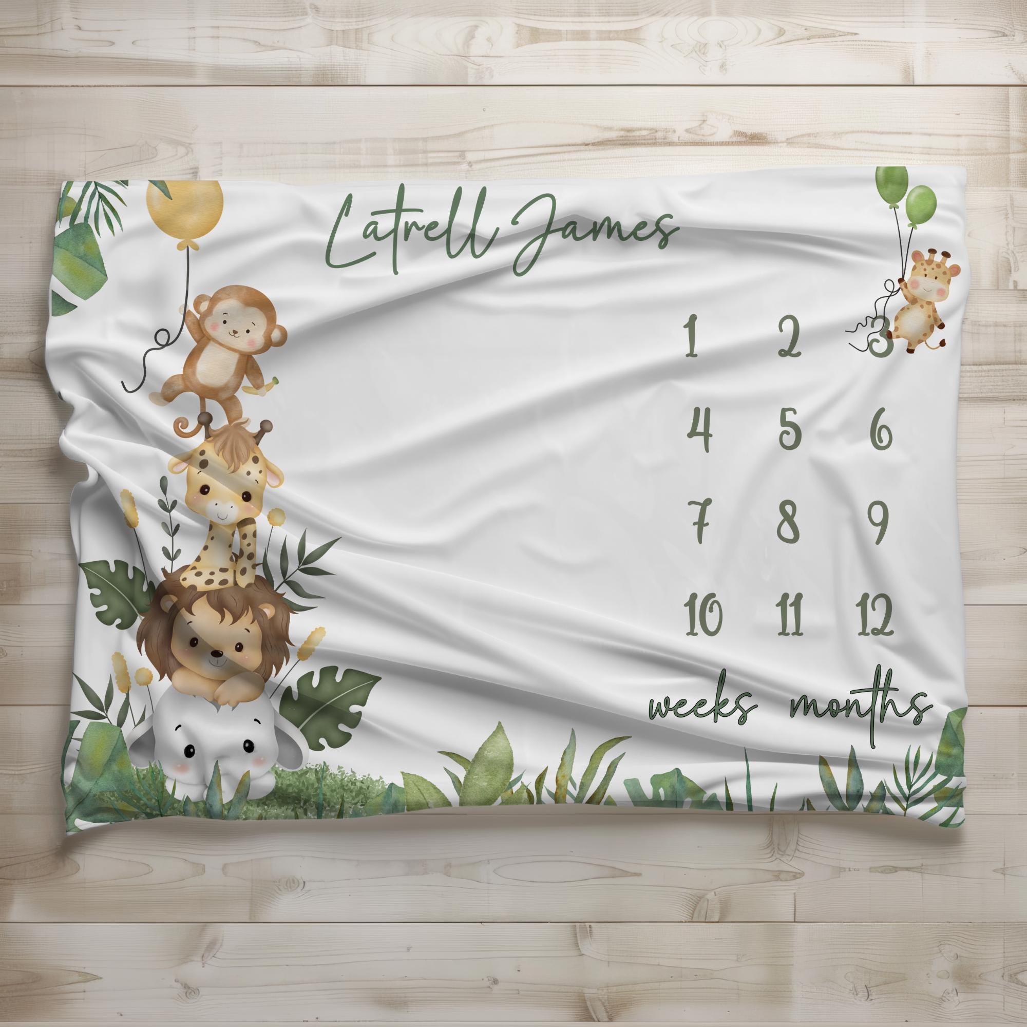Personalized Safari Animal Baby Milestone Blanket, Jungle Theme - Etsy