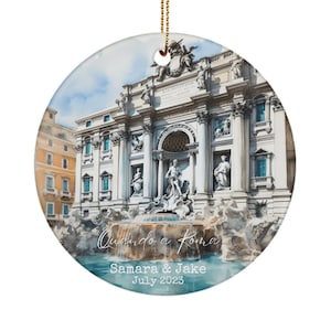 Personalized Rome holiday commemorative ornament - Custom Italian holiday keepsake - couples Roman holiday - Trevi fountain ornament