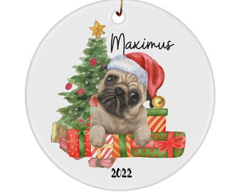 Pug Christmas ornament personalized, Pug ornament, Pug gifts for women, Pug gifts, Pug mom, Pug dad, Pug lover