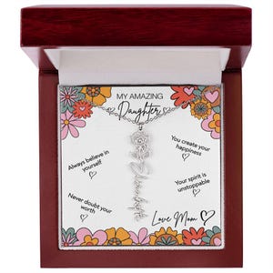 Personalized birth flower name necklace message card jewelry for daughter custom birthday necklace sweet sixteen sweet 16 Gifts from Mom