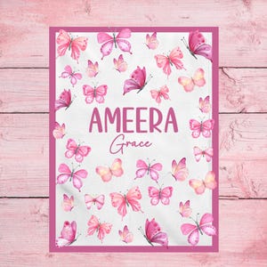 Pink butterfly baby blanket, Butterfly baby name blanket, Pink baby name blanket, Butterfly newborn blanket Baby Shower Gift, New Mom Gift